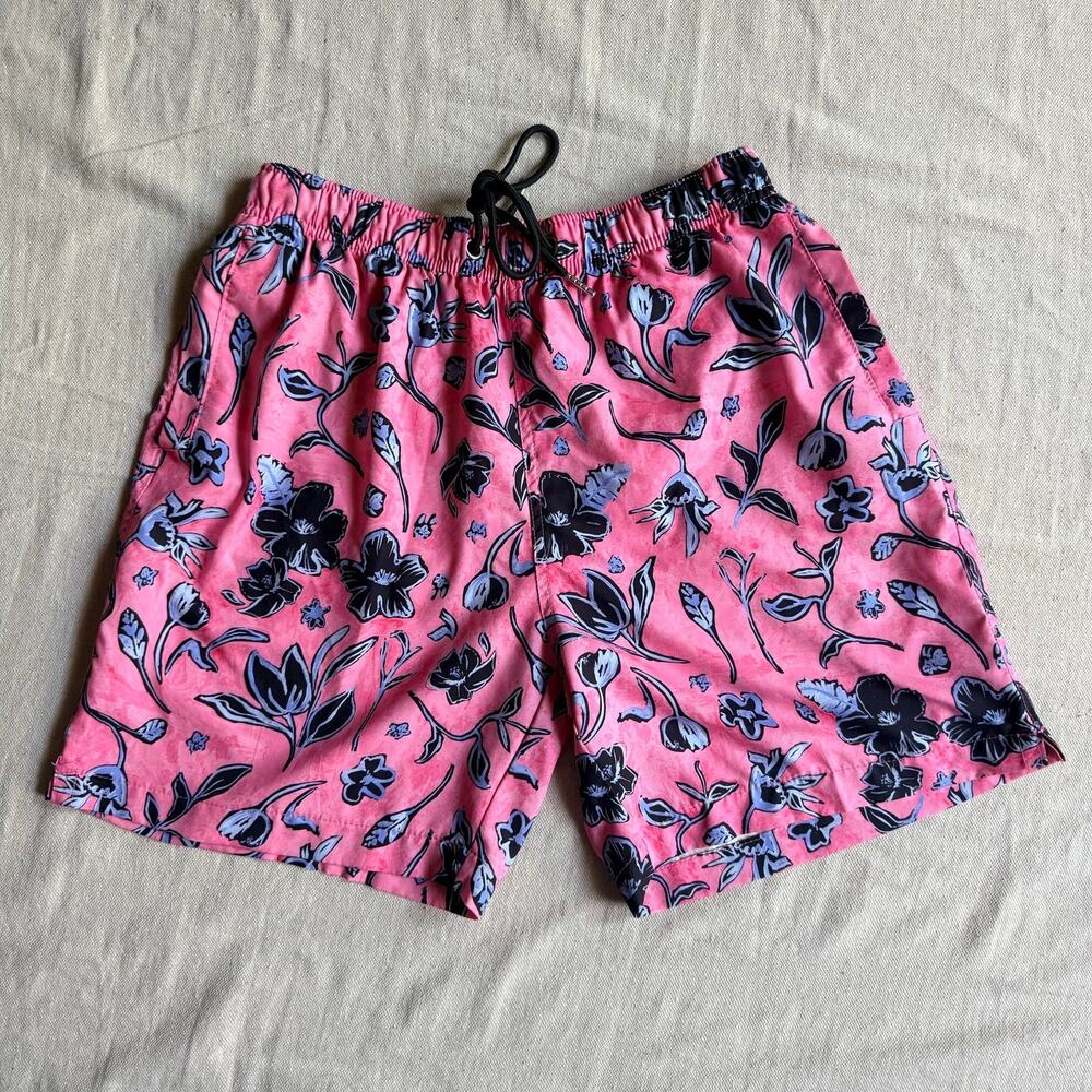 Cove USA Shorts Men's L Swim Trunks Pink Floral Flower Print Lined Vacation Wear